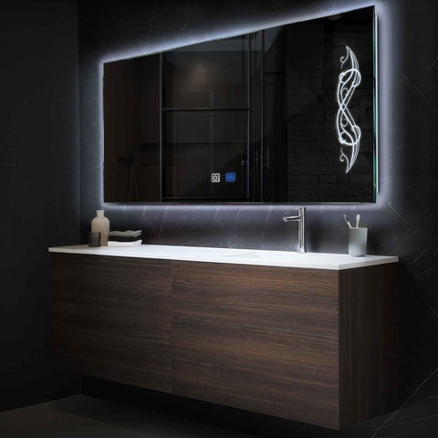 Horizontal LED Mirror | Touch Buttons | Anti-Fog Function | Cool White Light - Reyze Good Vibes Series Model 6
