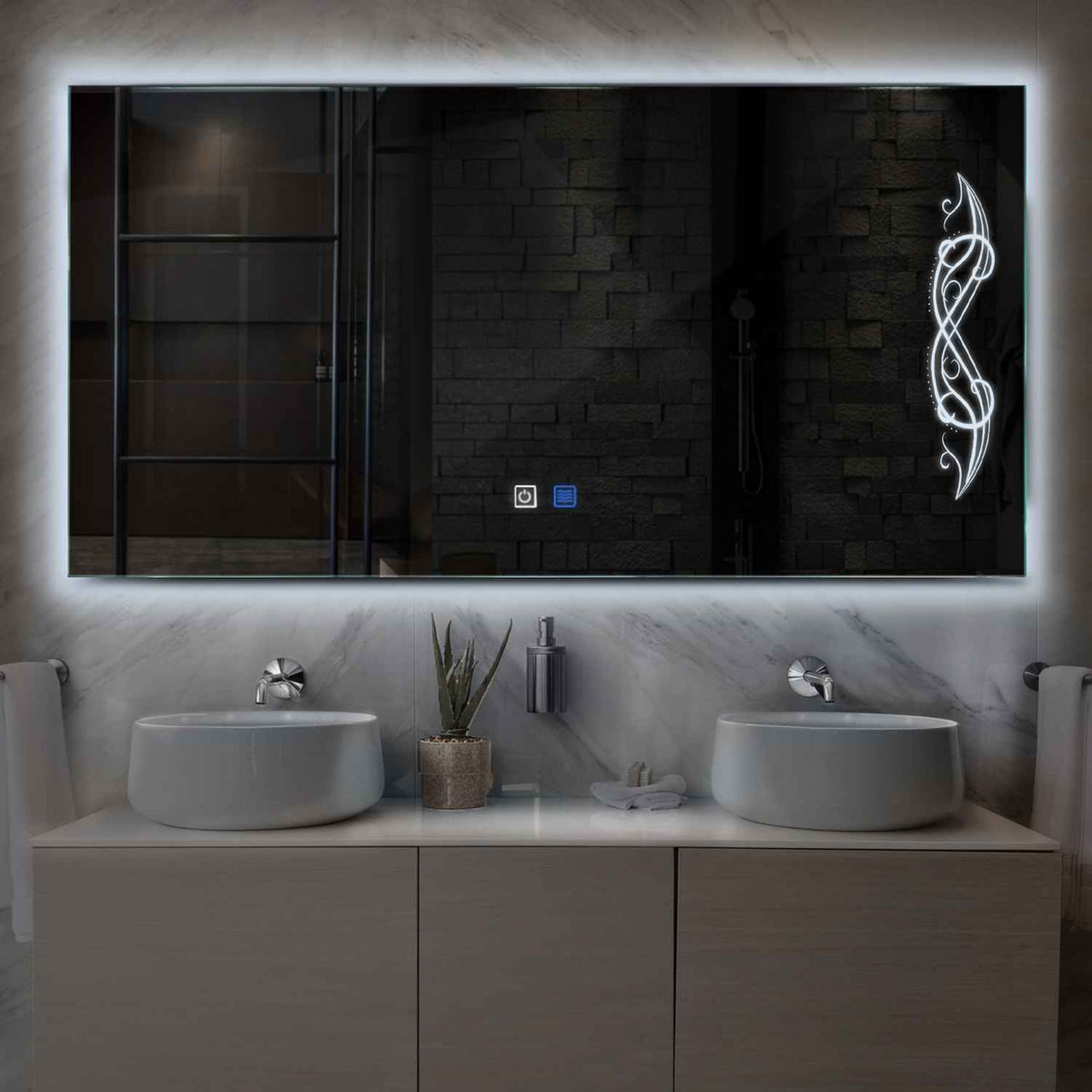 Horizontal LED Mirror | Touch Buttons | Anti-Fog Function | Cool White Light - Reyze Good Vibes Series Model 6