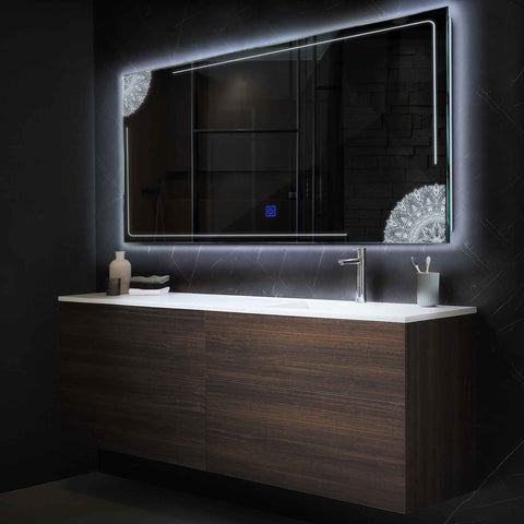 Horizontal LED Mirror | Touch Button | Cool White Light - Reyze Good Vibes Series Model 7