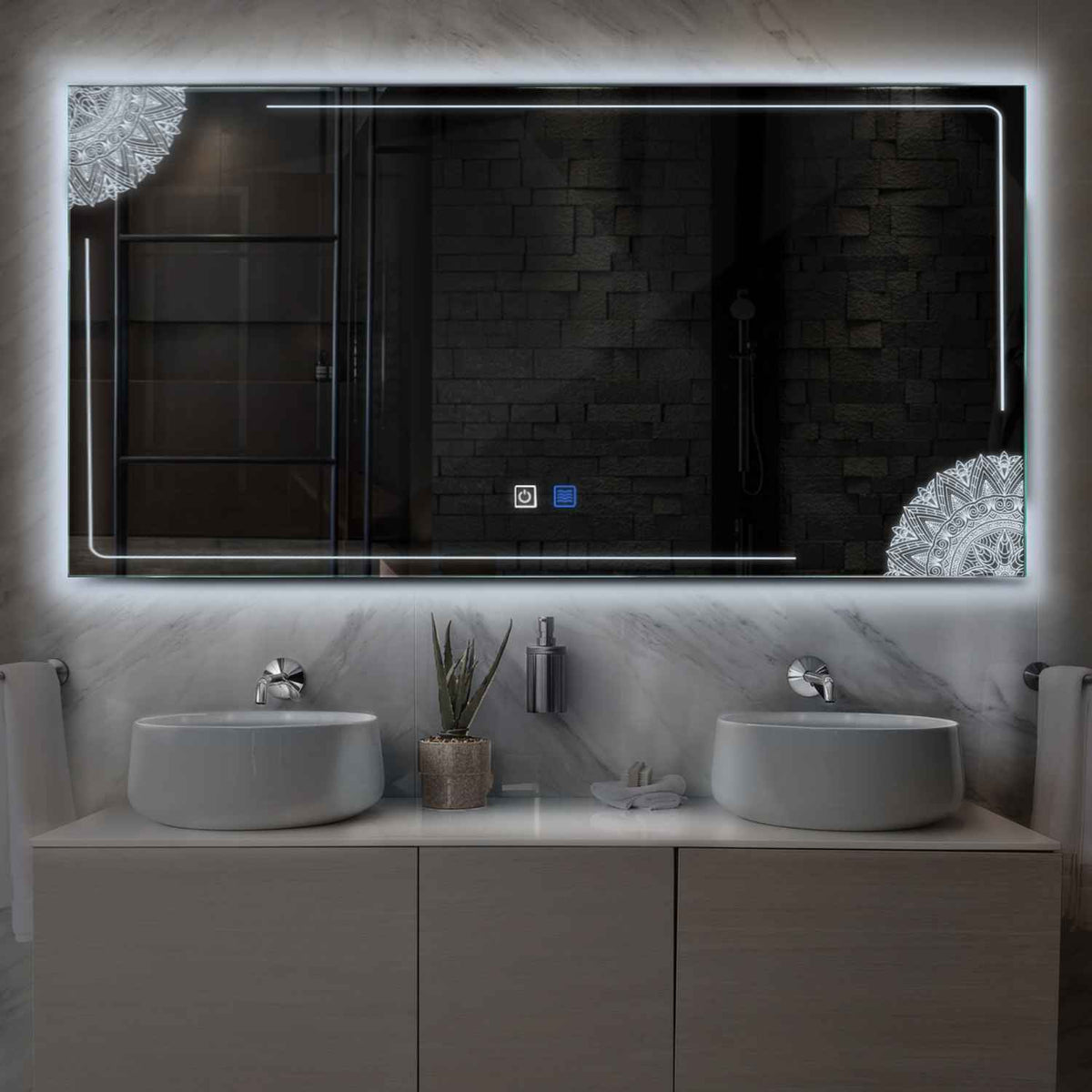 Horizontal LED Mirror | Touch Buttons | Anti-Fog Function | Cool White Light - Reyze Good Vibes Series Model 7