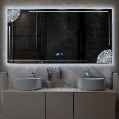 Horizontal LED Mirror | Touch Buttons | Anti-Fog Function | Cool White Light - Reyze Good Vibes Series Model 7