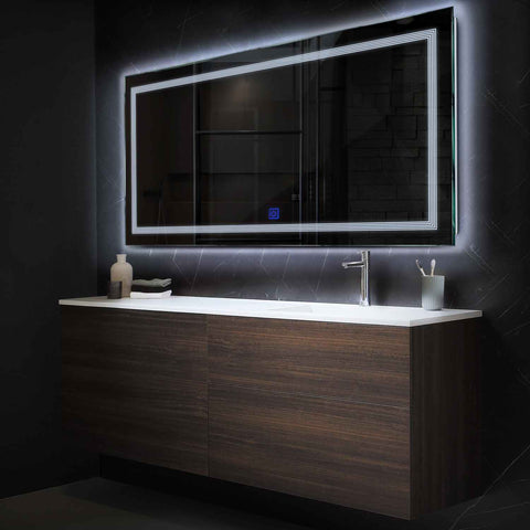 Horizontal LED Mirror | Touch Button | Cool White Light - Reyze Minimal Series Model 1