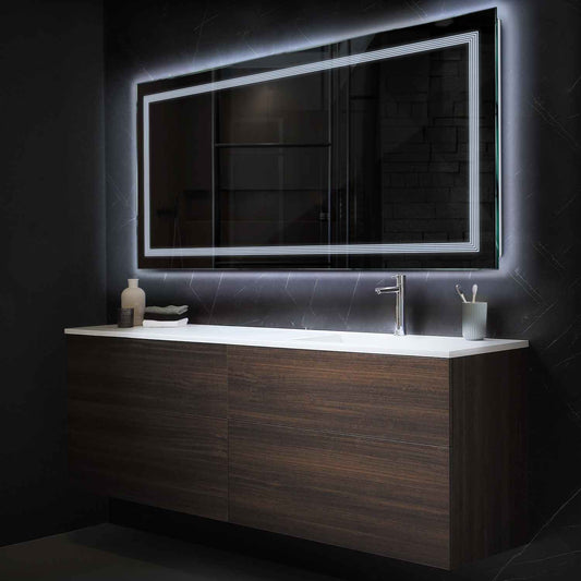 Horizontal LED Mirror | Wall Switch Control | Cool White Light - Reyze Minimal Series Model 1