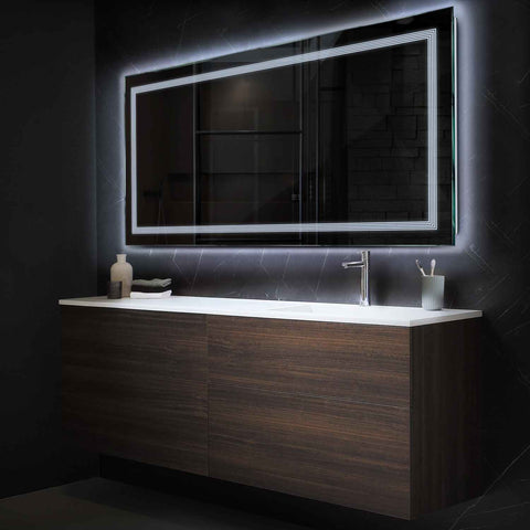 Horizontal LED Mirror | Wall Switch Control | Cool White Light - Reyze Minimal Series Model 1