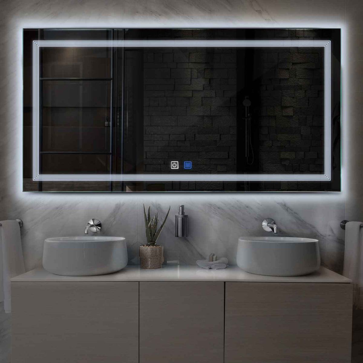 Horizontal LED Mirror | Touch Buttons | Anti-Fog Function | Cool White Light - Reyze Minimal Series Model 1