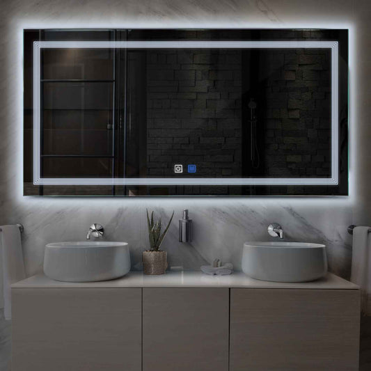 Horizontal LED Mirror | Touch Buttons | Anti-Fog Function | Cool White Light - Reyze Minimal Series Model 1
