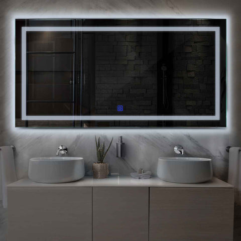 Horizontal LED Mirror | Touch Button | Cool White Light - Reyze Minimal Series Model 1