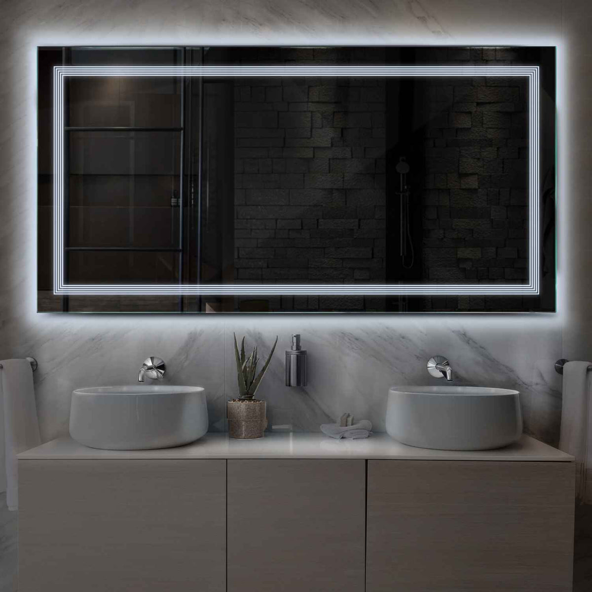 Horizontal LED Mirror | Wall Switch Control | Cool White Light - Reyze Minimal Series Model 1