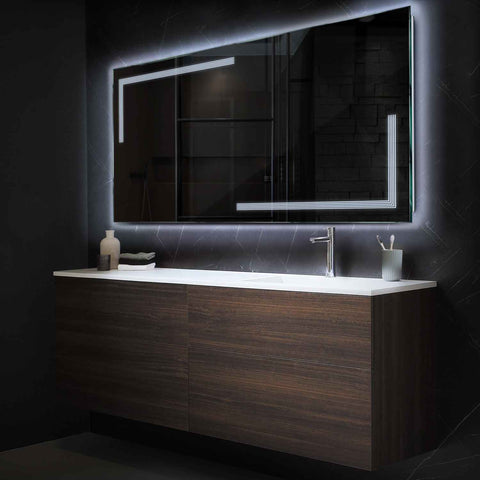 Horizontal LED Mirror | Wall Switch Control | Cool White Light - Reyze Minimal Series Model 2