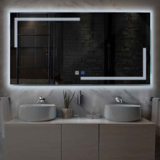 Horizontal LED Mirror | Touch Buttons | Anti-Fog Function | Cool White Light - Reyze Minimal Series Model 2