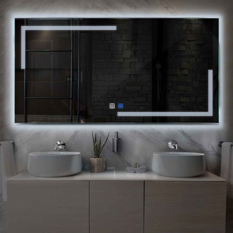 Horizontal LED Mirror | Touch Buttons | Anti-Fog Function | Cool White Light - Reyze Minimal Series Model 2