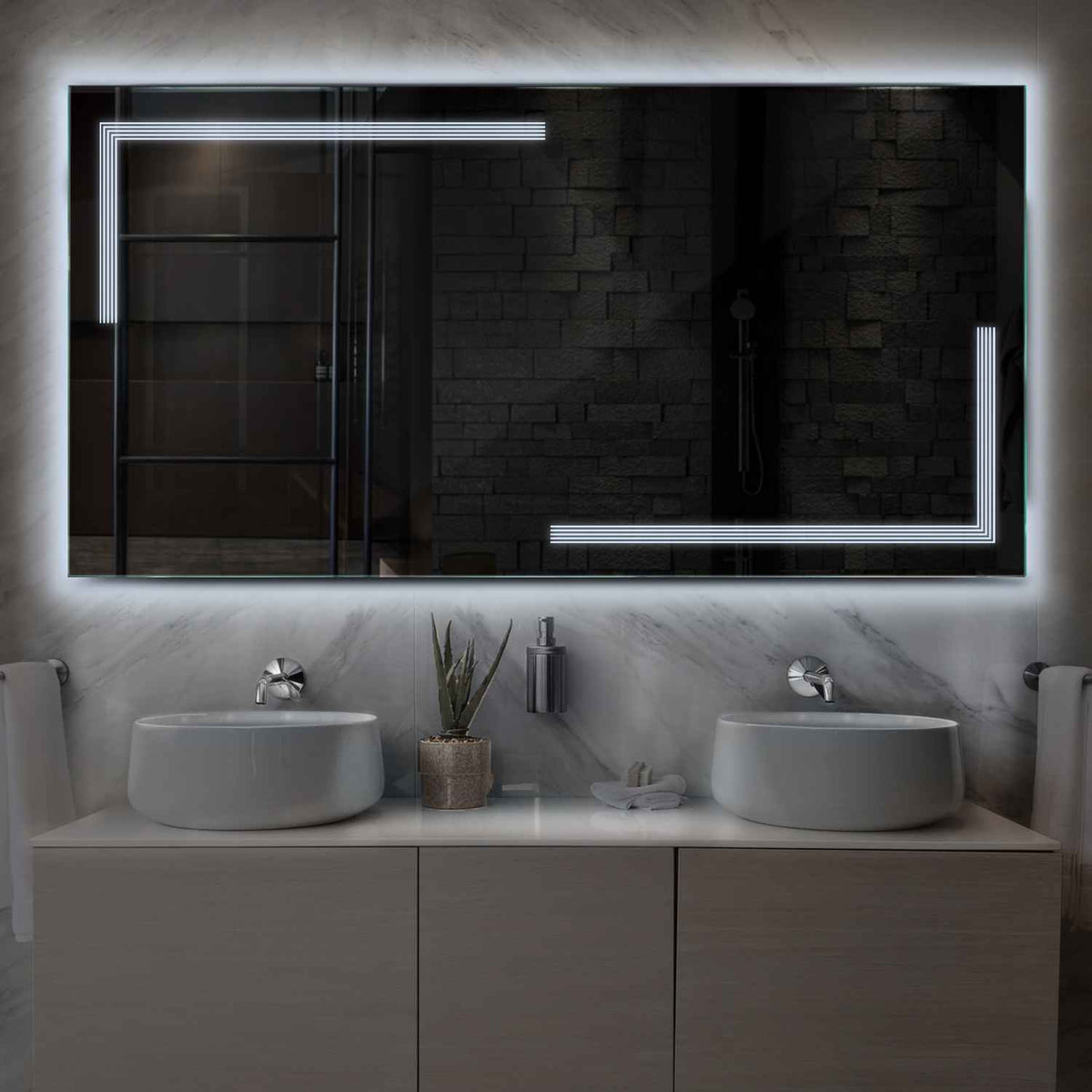 Horizontal LED Mirror | Wall Switch Control | Cool White Light - Reyze Minimal Series Model 2