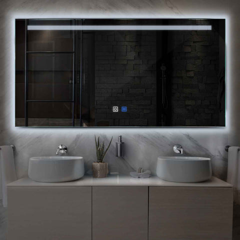 Horizontal LED Mirror | Touch Buttons | Anti-Fog Function | Cool White Light - Reyze Minimal Series Model 5