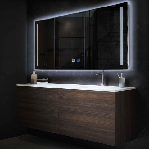 Horizontal LED Mirror | Touch Buttons | Anti-Fog Function | Cool White Light - Reyze Minimal Series Model 7