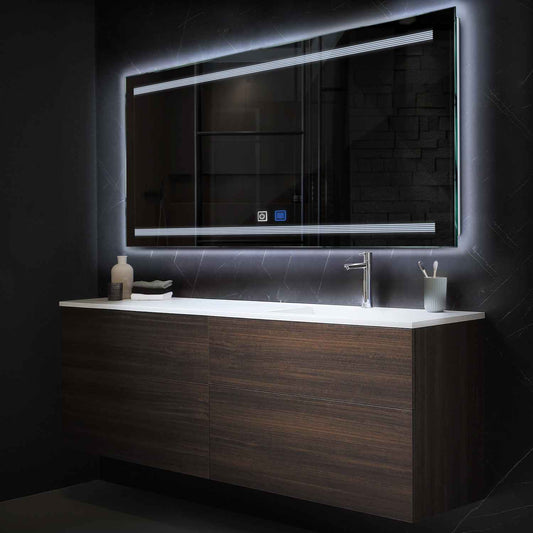 Horizontal LED Mirror | Touch Buttons | Anti-Fog Function | Cool White Light - Reyze Minimal Series Model 8