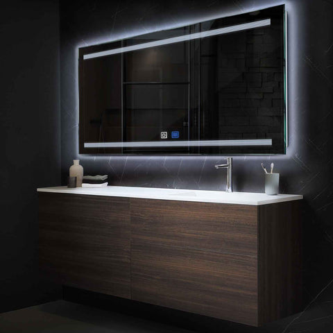 Horizontal LED Mirror | Touch Buttons | Anti-Fog Function | Cool White Light - Reyze Minimal Series Model 8