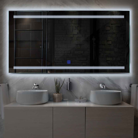 Horizontal LED Mirror | Touch Button | Cool White Light - Reyze Minimal Series Model 8