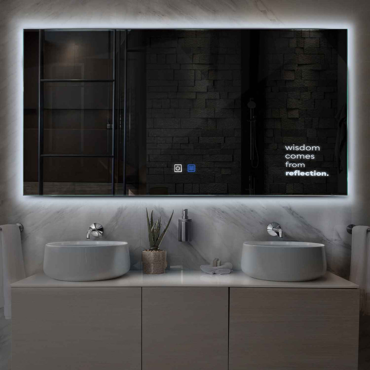 Horizontal LED Mirror | Touch Buttons | Anti-Fog Function | Cool White Light - Reyze Motivated Series Model 1
