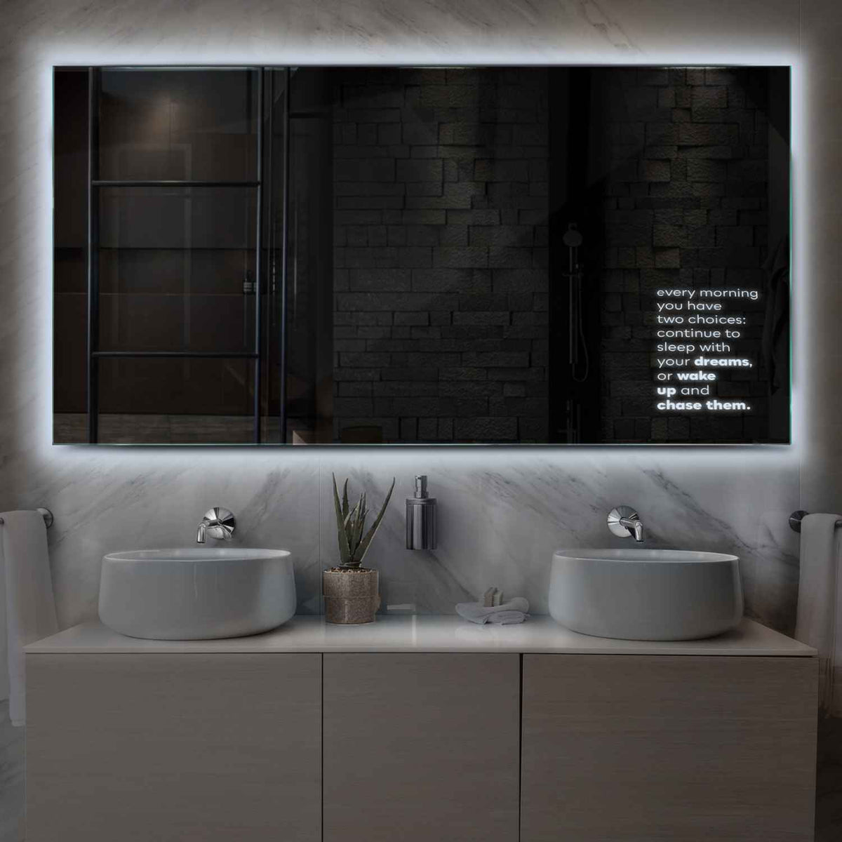 Horizontal LED Mirror | Wall Switch Control | Cool White Light - Reyze Motivated Series Model 2