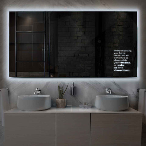 Horizontal LED Mirror | Wall Switch Control | Cool White Light - Reyze Motivated Series Model 2