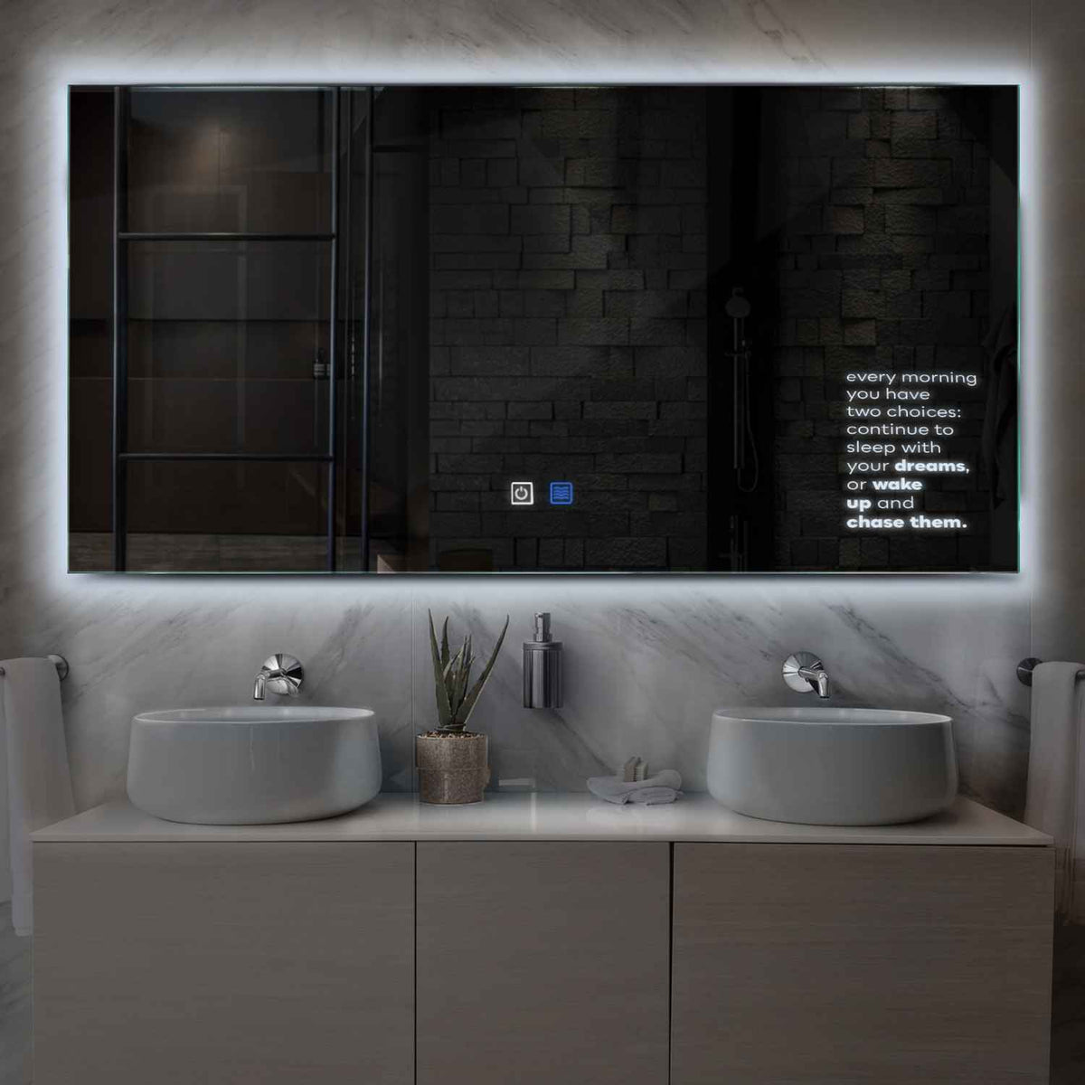 Horizontal LED Mirror | Touch Buttons | Anti-Fog Function | Cool White Light - Reyze Motivated Series Model 2