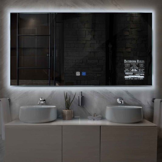 Horizontal LED Mirror | Touch Buttons | Anti-Fog Function | Cool White Light - Reyze Motivated Series Model 5