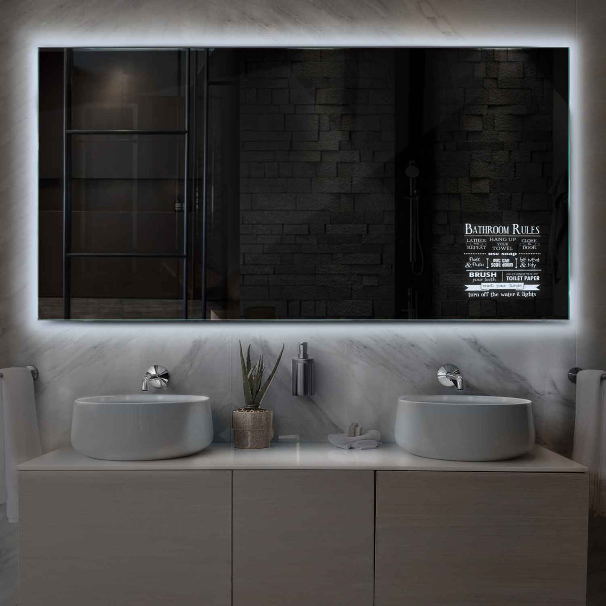 Horizontal LED Mirror | Wall Switch Control | Cool White Light - Reyze Motivated Series Model 5