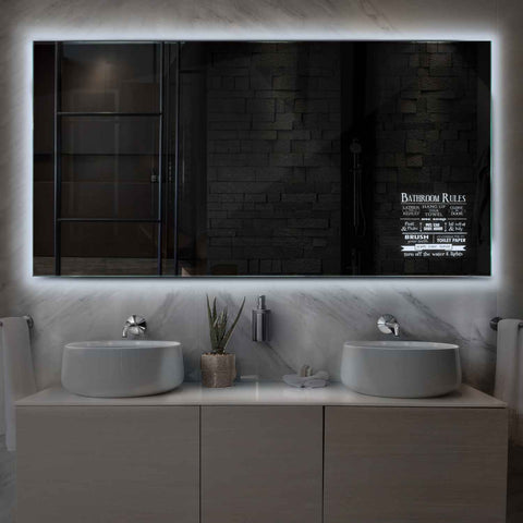 Horizontal LED Mirror | Wall Switch Control | Cool White Light - Reyze Motivated Series Model 5