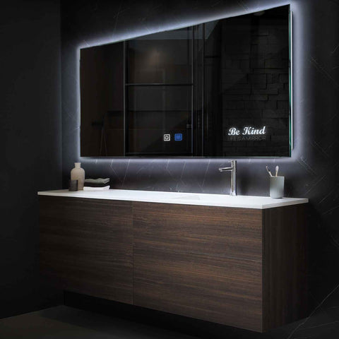 Horizontal LED Mirror | Touch Buttons | Anti-Fog Function | Cool White Light - Reyze Motivated Series Model 6