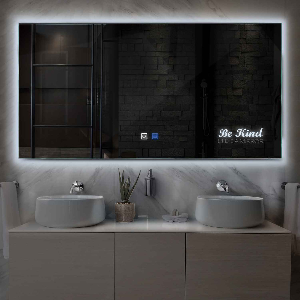 Horizontal LED Mirror | Touch Buttons | Anti-Fog Function | Cool White Light - Reyze Motivated Series Model 6