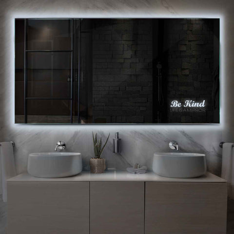 Horizontal LED Mirror | Wall Switch Control | Cool White Light - Reyze Motivated Series Model 6