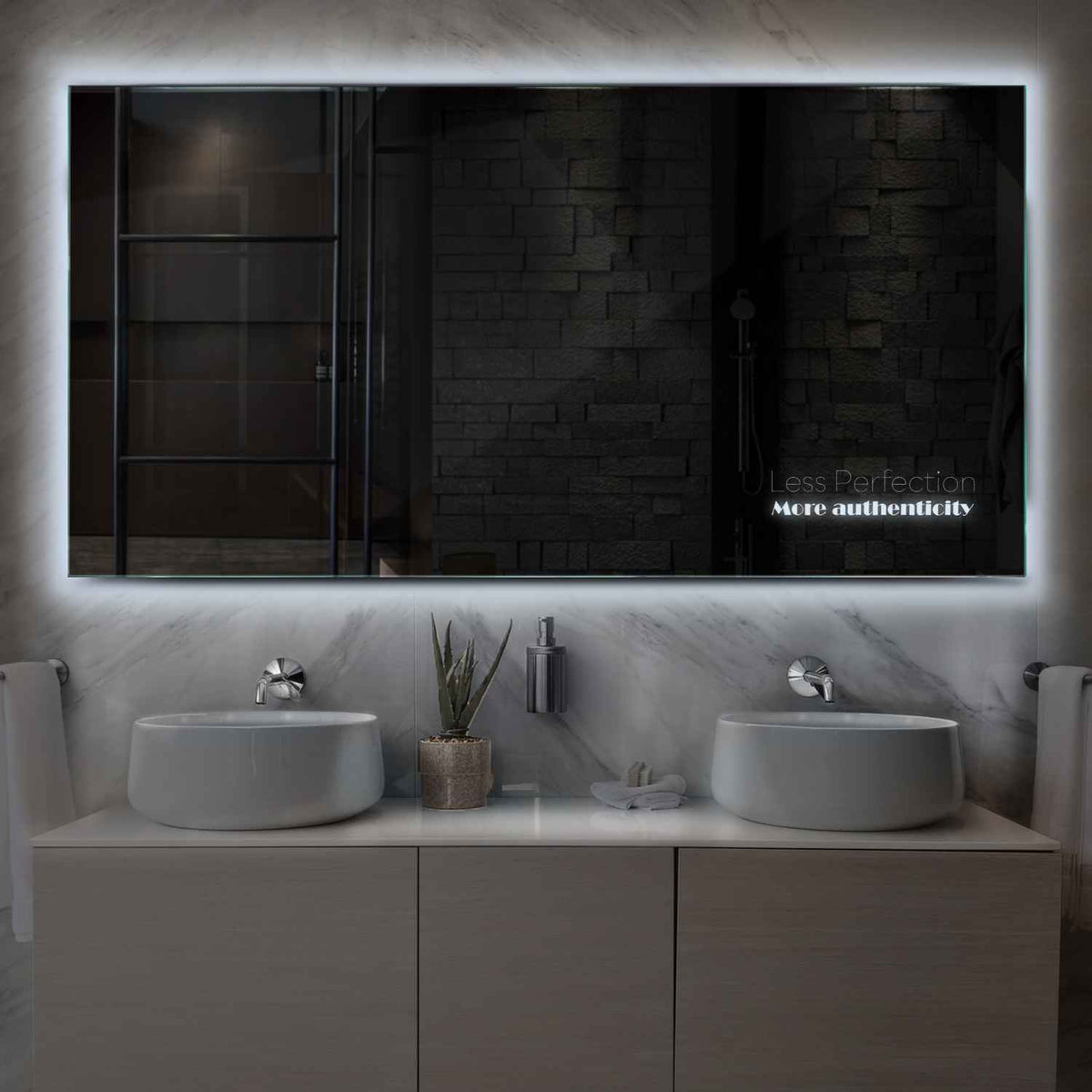 Horizontal LED Mirror | Wall Switch Control | Cool White Light - Reyze Motivated Series Model 7
