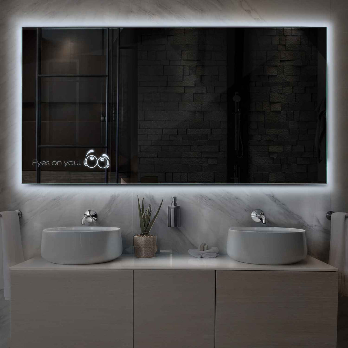 Horizontal LED Mirror | Wall Switch Control | Cool White Light - Reyze Motivated Series Model 8