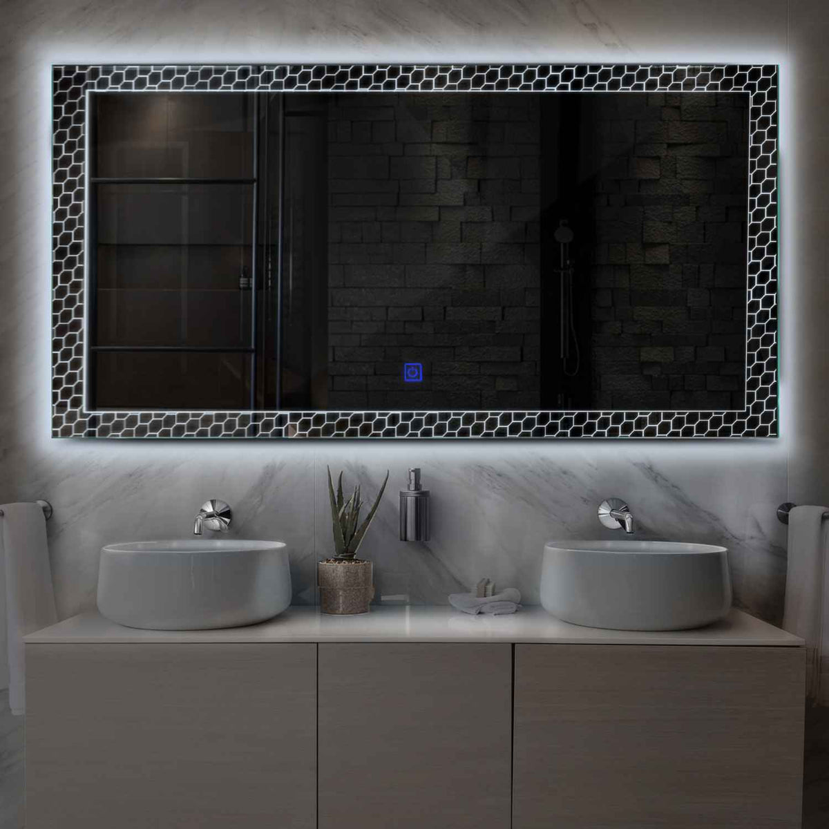 Horizontal LED Mirror | Touch Button | Cool White Light - Reyze Official Series Model 7