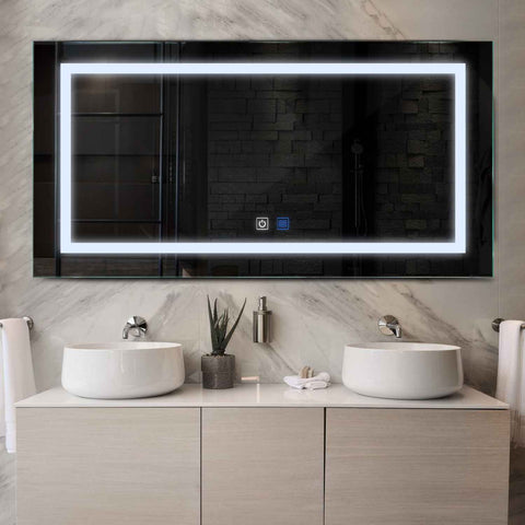 Horizontal LED Mirror | Touch Buttons | Anti-Fog Function | Cool White Light - Reyze Salono Series Model 1