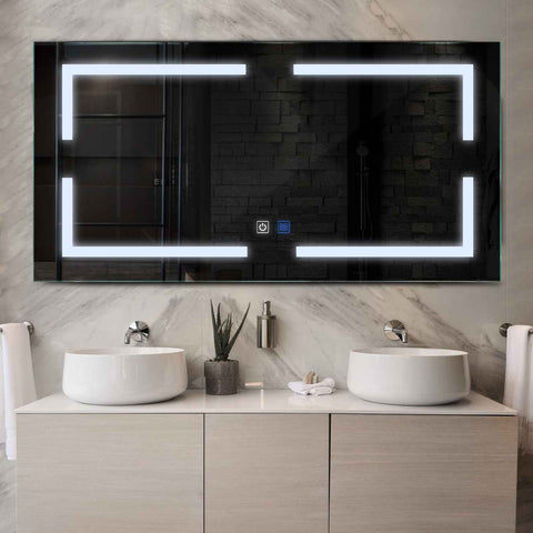 Horizontal LED Mirror | Touch Buttons | Anti-Fog Function | Cool White Light - Reyze Salono Series Model 2