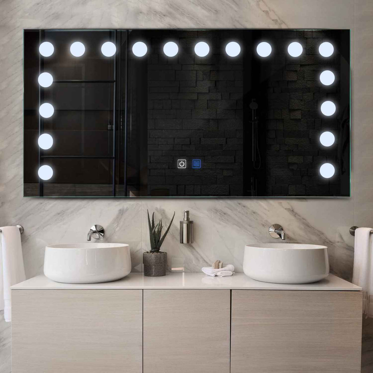 Horizontal LED Mirror | Touch Buttons | Anti-Fog Function | Cool White Light - Reyze Salono Series Model 6
