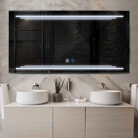 Horizontal LED Mirror | Touch Buttons | Anti-Fog Function | Cool White Light - Reyze Salono Series Model 7