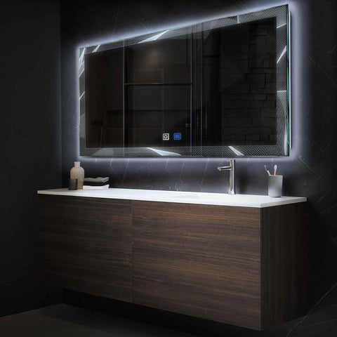 Horizontal LED Mirror | Touch Buttons | Anti-Fog Function | Cool White Light - Reyze Simetria Series Model 2