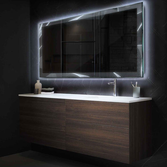 Horizontal LED Mirror | Wall Switch Control | Cool White Light - Reyze Simetria Series Model 2