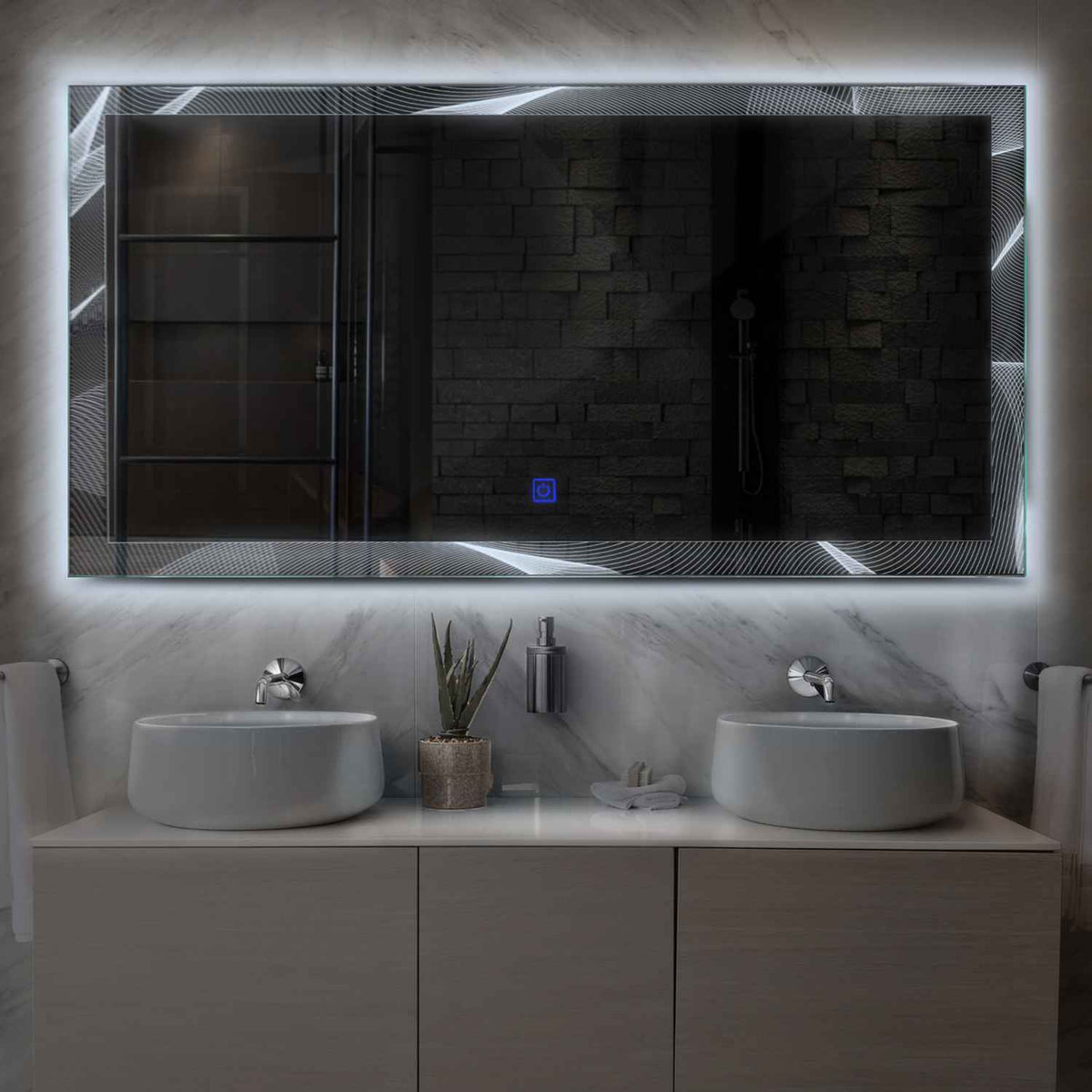 Horizontal LED Mirror | Touch Button | Cool White Light - Reyze Simetria Series Model 2