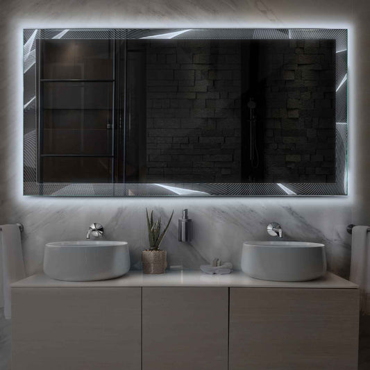 Horizontal LED Mirror | Wall Switch Control | Cool White Light - Reyze Simetria Series Model 2
