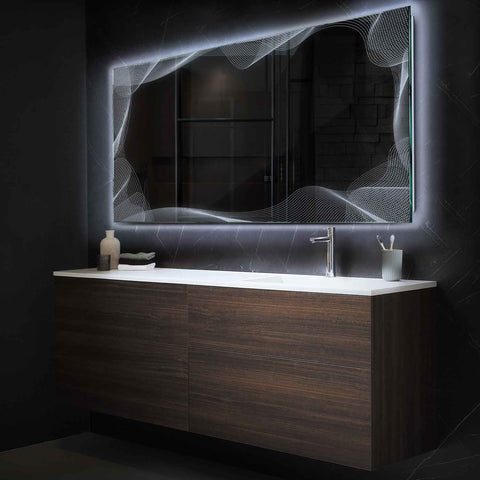 Horizontal LED Mirror | Wall Switch Control | Cool White Light - Reyze Simetria Series Model 3