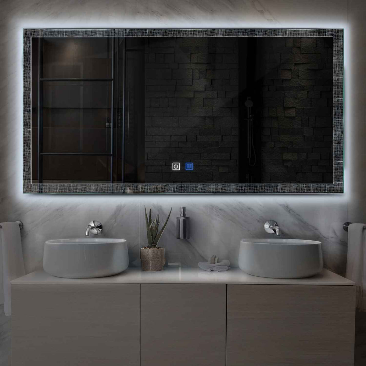 Horizontal LED Mirror | Touch Buttons | Anti-Fog Function | Cool White Light - Reyze Simetria Series Model 6