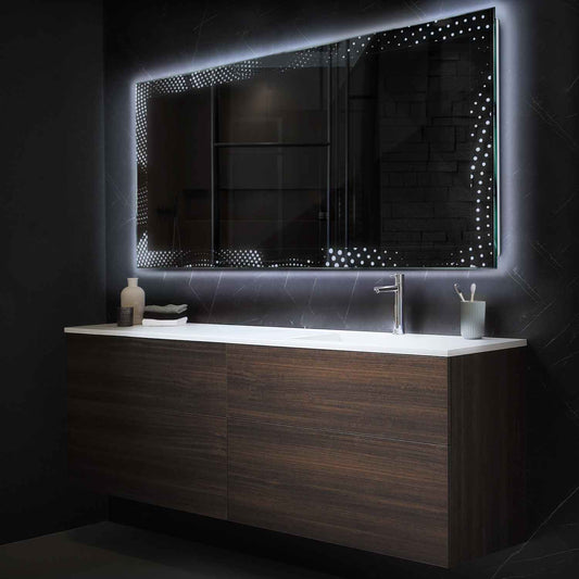 Horizontal LED Mirror | Wall Switch Control | Cool White Light - Reyze Simetria Series Model 8