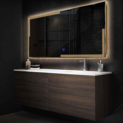 Horizontal LED Mirror | Touch Button | Warm White Light - Reyze Edge Series Model 2