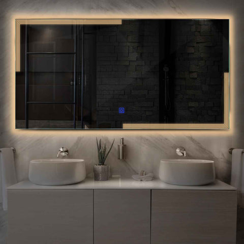 Horizontal LED Mirror | Touch Button | Warm White Light - Reyze Edge Series Model 2