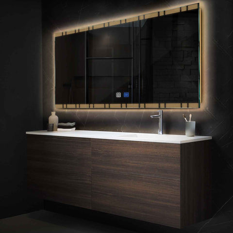 Horizontal LED Mirror | Touch Buttons | Anti-Fog Function | Warm White Light - Reyze Edge Series Model 3