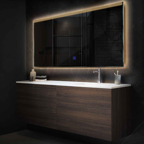 Horizontal LED Mirror | Touch Button | Warm White Light - Reyze Edge Series Model 5