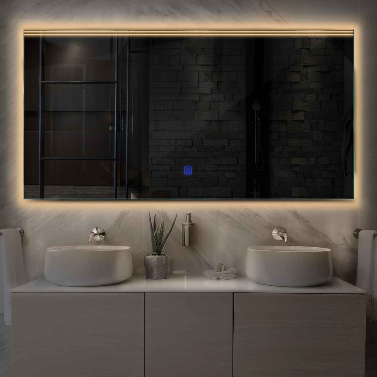 Horizontal LED Mirror | Touch Button | Warm White Light - Reyze Edge Series Model 5